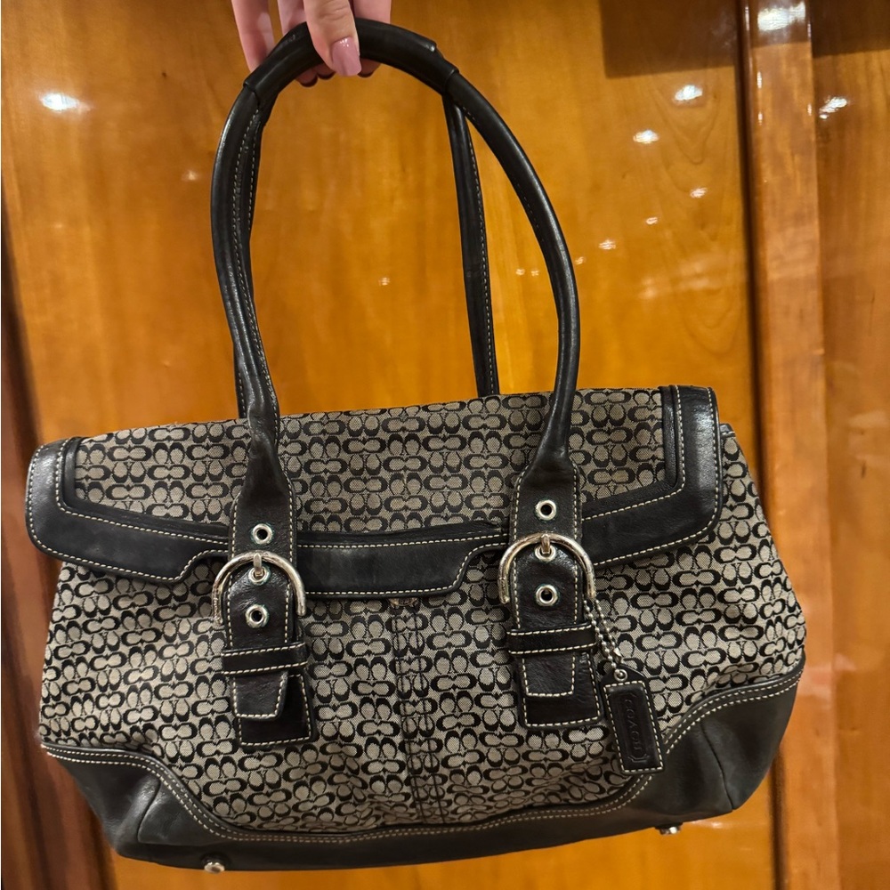 Vintage Coach Black and Tan Signature Tote Bag